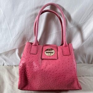KATE SPADE NY Pink Ostrich Leather Anisha Bexley Tote Handbag Y2K Gold Accents